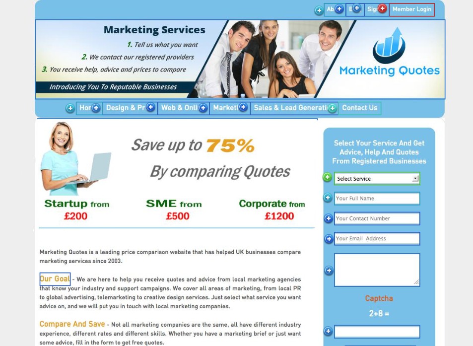 an image of the old marketing quotes site